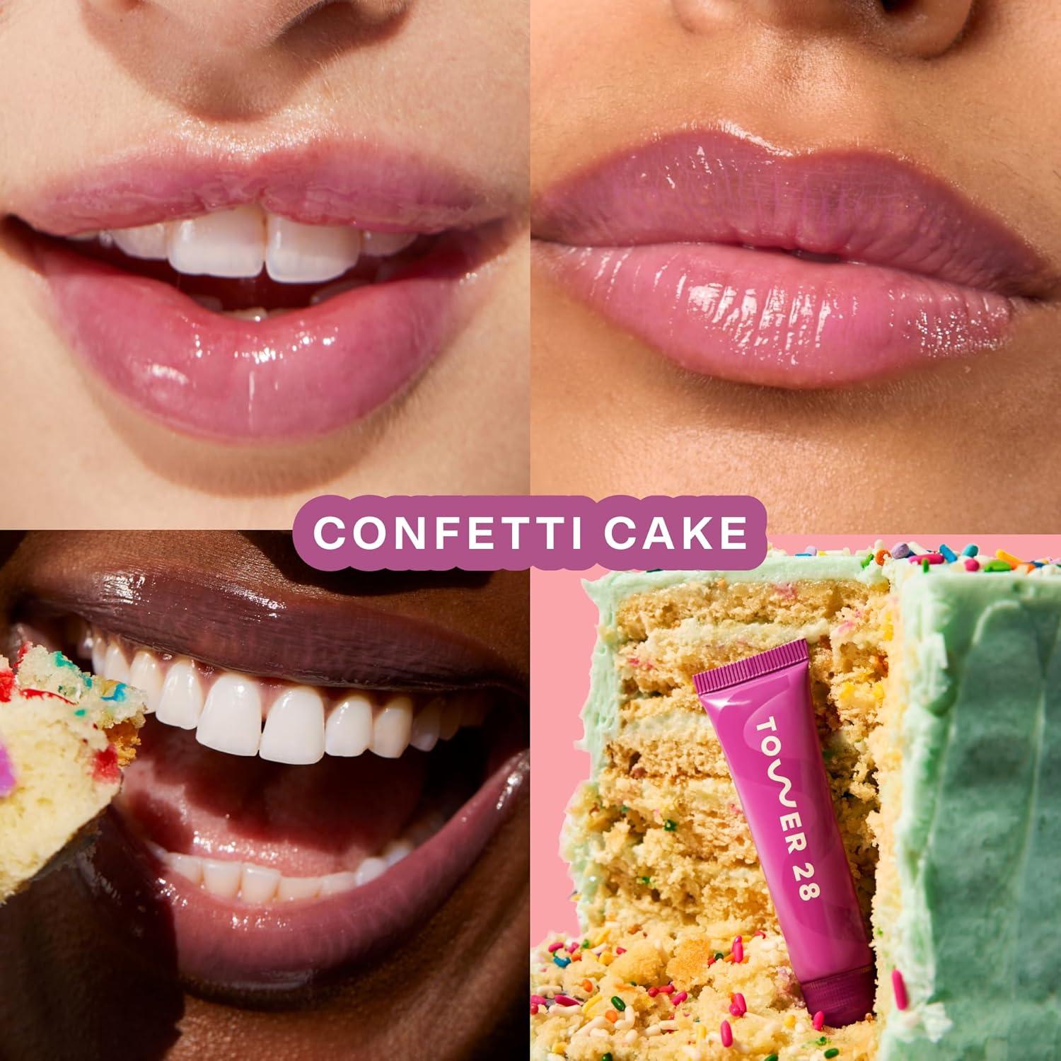 imageTower 28 LipSoftie Hydrating Lip Treatment Balm Moisturizing Lip Mask for Chapped Lips SOS Vanilla Flavor Clear GlossConfetti Cake
