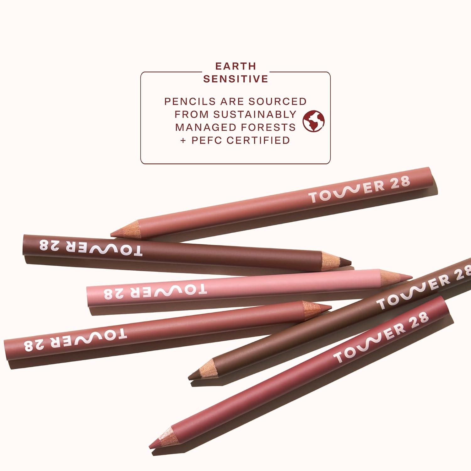imageTower 28 OneLiner Creamy Lip Liner Pencil Defines Lips Prevents Feathering Doubles as Eye Pencil Vegan amp Sensitive Skin Safe Fill Me In Rosy Nude Lip LinerCheck Me Out Warm Rose