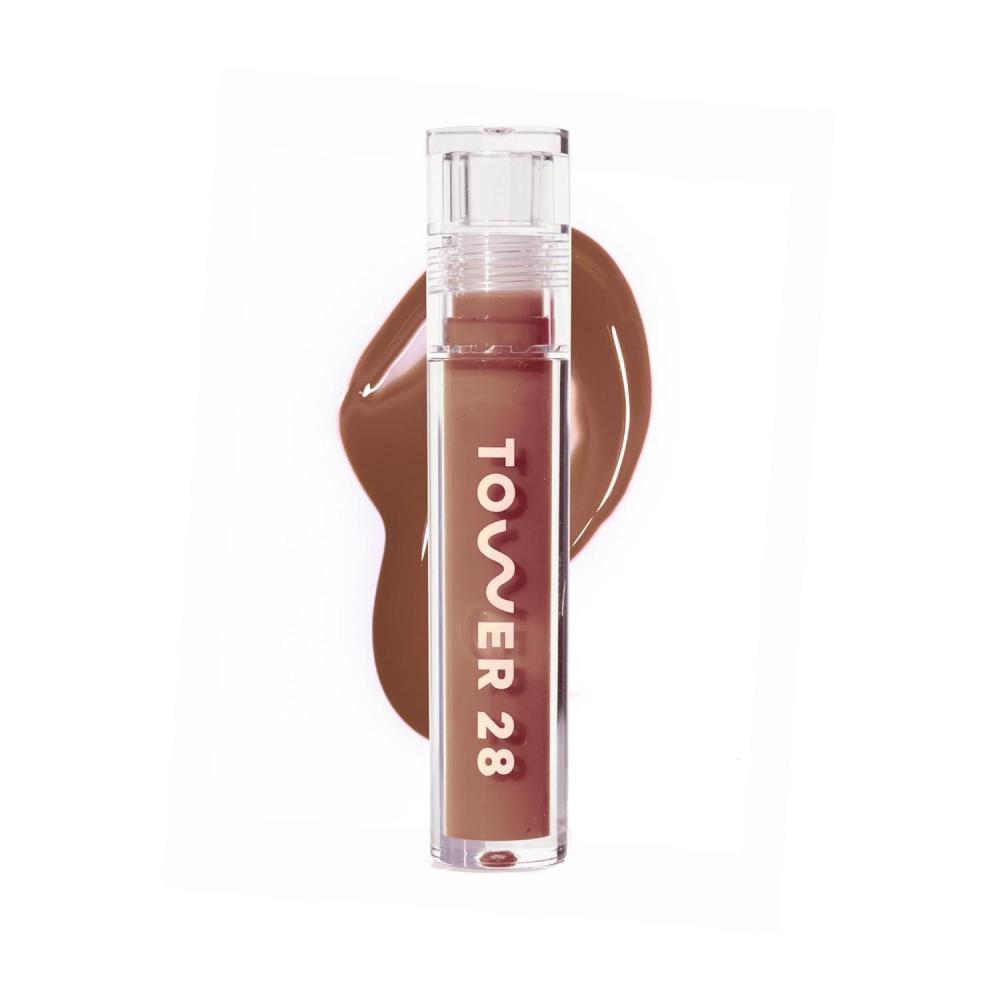 imageTower 28 ShineOn Milky Lip Jelly COCONUT NonSticky Hydrating Vegan Lip Gloss in Milky Rosy Pink Apricot and Raspberry Seed Oil Moisturizing Clean Cruelty FreeALMOND