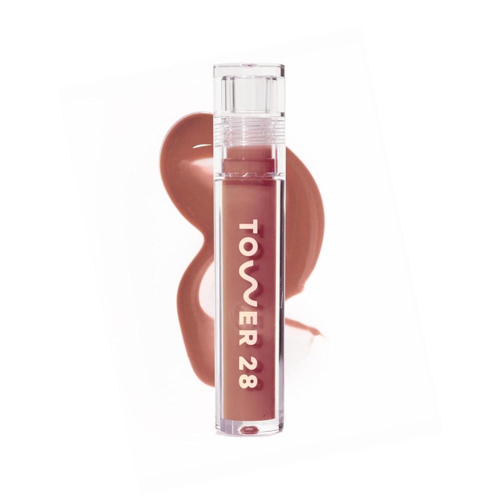 imageTower 28 ShineOn Milky Lip Jelly COCONUT NonSticky Hydrating Vegan Lip Gloss in Milky Rosy Pink Apricot and Raspberry Seed Oil Moisturizing Clean Cruelty FreeCASHEW