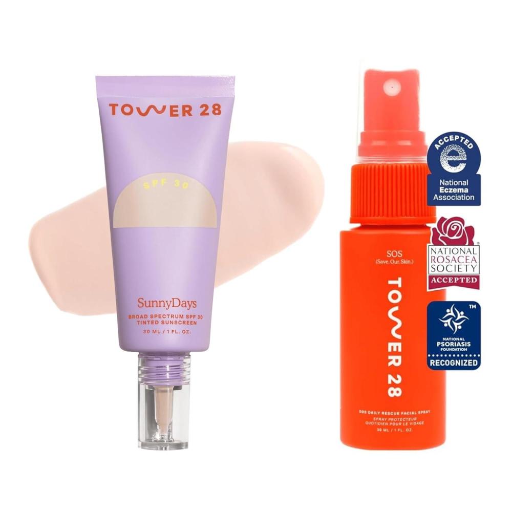 imageTower 28 SOS Spray 1 FL OZ amp Tower 28 SunnyDays SPF 30 Tinted Mineral SunscreenShade 15