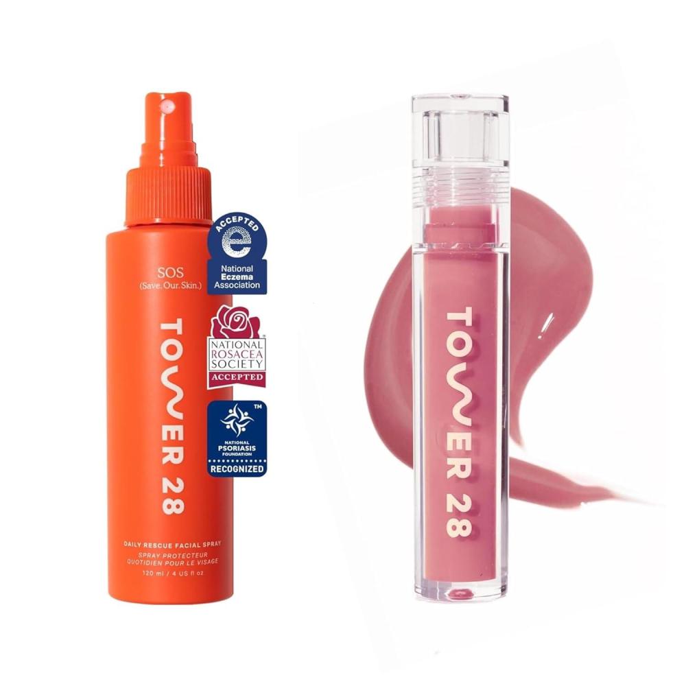 imageTower 28 SOS Daily Rescue Facial Spray 4 FL OZ amp Tower 28 ShineOn Milky Lip Jelly PISTACHIO