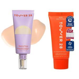 Tower 28 Beauty SOS Daily Skin Barrier Redness Recovery Moisturizer 1.86 oz SunnyDays SPF 30 Tinted Mineral Sunscreen-Shade 10