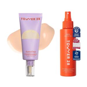 Tower 28 Beauty SunnyDays SPF 30 Tinted Sunscreen Shade 10, 1FL OZ & Tower 28 SOS Daily Rescue Facial Spray 4 FL OZ