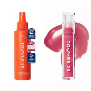 Tower 28 SOS Daily Rescue Facial Spray 4 FL OZ & Tower 28 ShineOn Milky Lip Jelly,COCONUT