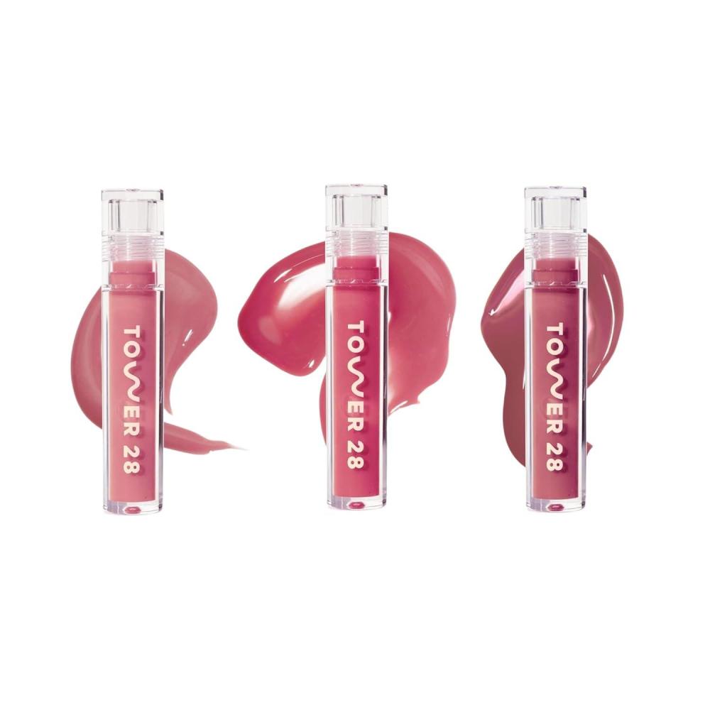 imageTower 28 ShineOn Lip Gloss Jelly Best Sellers Set Hydrating Tinted Lip Balm Milky Gloss for Sensitive Lips NonSticky HighShine Jelly Formula Pistachio Coconut Sesame 3 Count