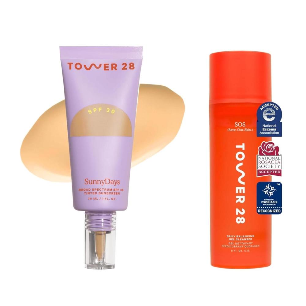 imageTower 28 Beauty SunnyDays SPF 30 Tinted Sunscreen Shade 20 1 FL OZ amp Tower 28 SOS Gel Cleanser 150 ML