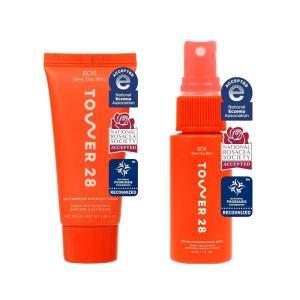 Tower 28 SOS Skin Care Set – Facial Spray (1 Oz) + Barrier Recovery Cream (1.86 Oz) – Hypochlorous Acid Spray to Calm Irritation + Redness + Hydrating Face Moisturizer with Hyaluronic Acid (2 Count)