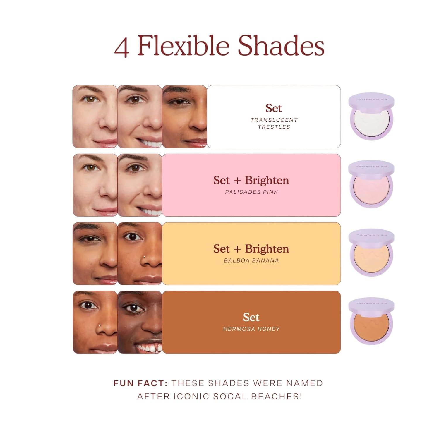 imageTower 28 GetSet Pressed Setting Powder TalcFree Face Powder for Sensitive Skin with Kaolin Clay Squalane Brightens Sets Face Makeup TransferSweatProof Balboa Banana 035 ozTranslucent Trestles