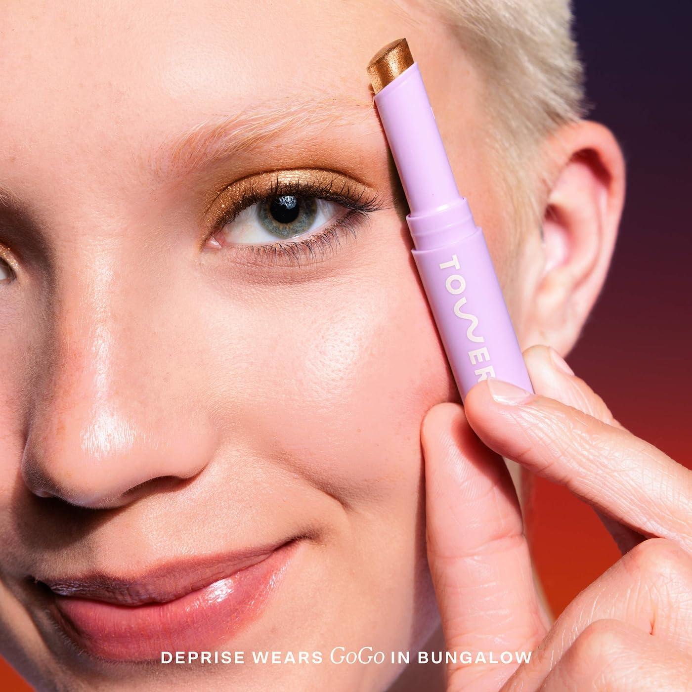 imageTower 28 GoGo Cooling Shimmer Eyeshadow Stick 8Hour Wear Cream Eyeshadow Precise Highlighter Stick WaterBased Eye Makeup for Sensitive Eyes MicroplasticFree Eye Shadow Viper 09 ozBungalow