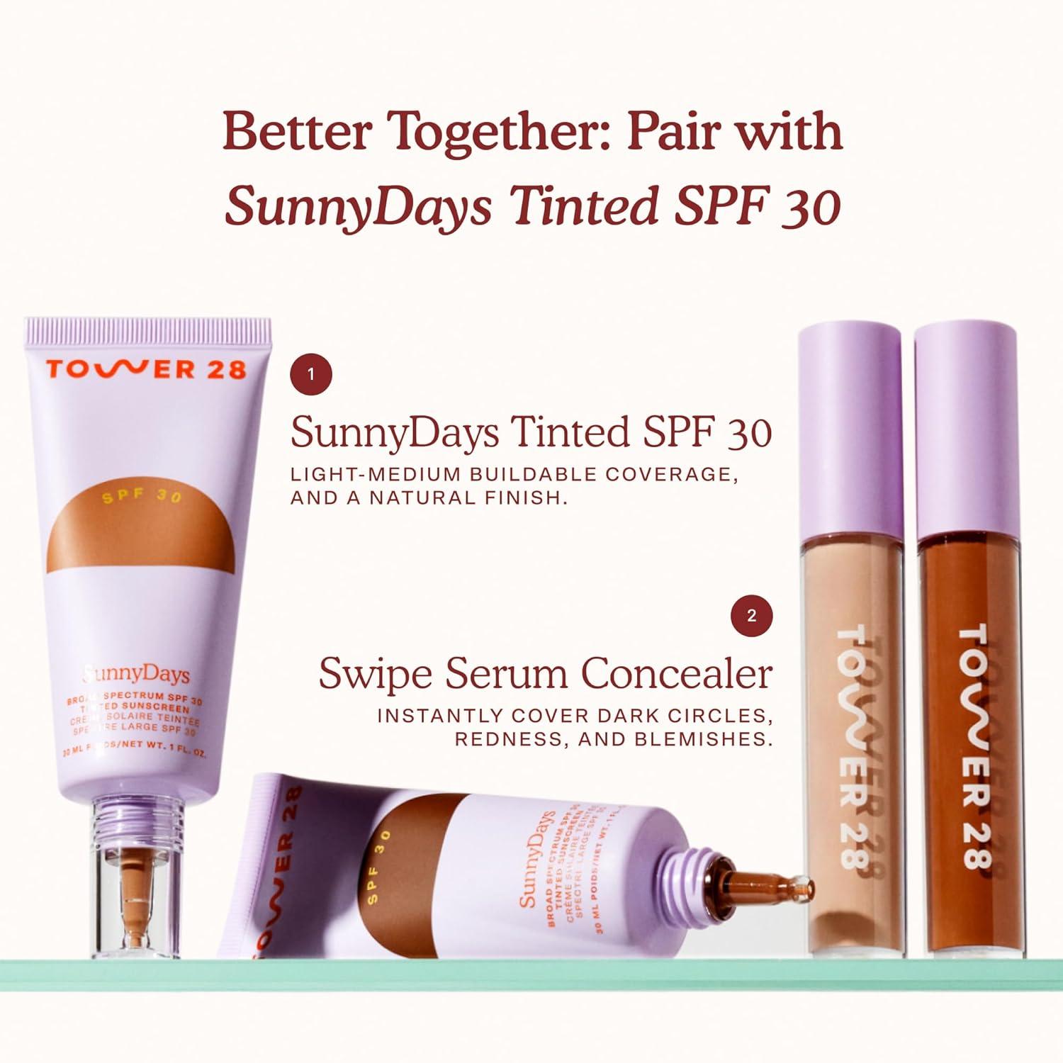 imageTower 28 Swipe Serum Concealer in 10 SunnyDays SPF 30 Tinted Moisturizer in 05 Hydrating MediumFull Coverage Concealer 2in1 Buildable Coverage Foundation Mineral Sunscreen 2 Count