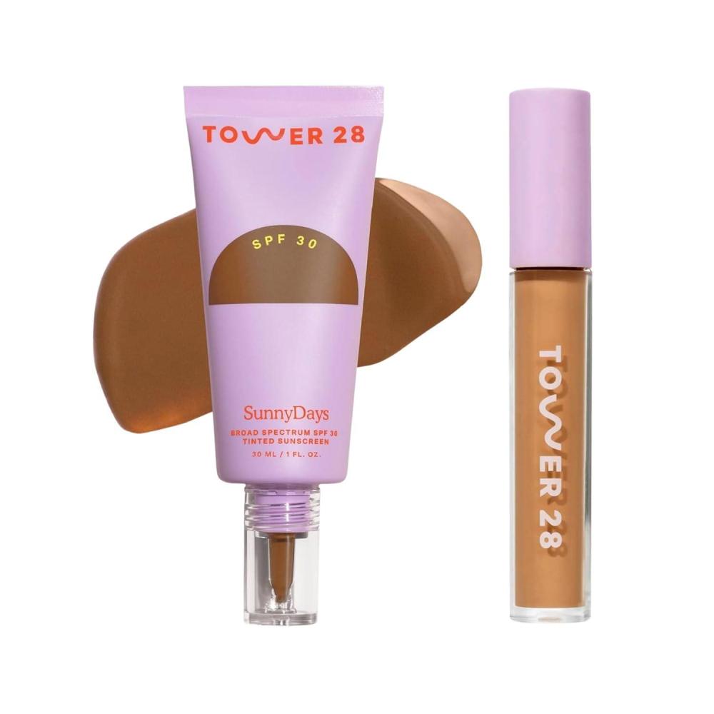 imageTower 28 Swipe Serum Concealer in 130  SunnyDays SPF 30 Tinted Moisturizer in 55  Hydrating MediumFull Coverage Concealer  2in1 Buildable Coverage Foundation  Mineral Sunscreen 2 Count