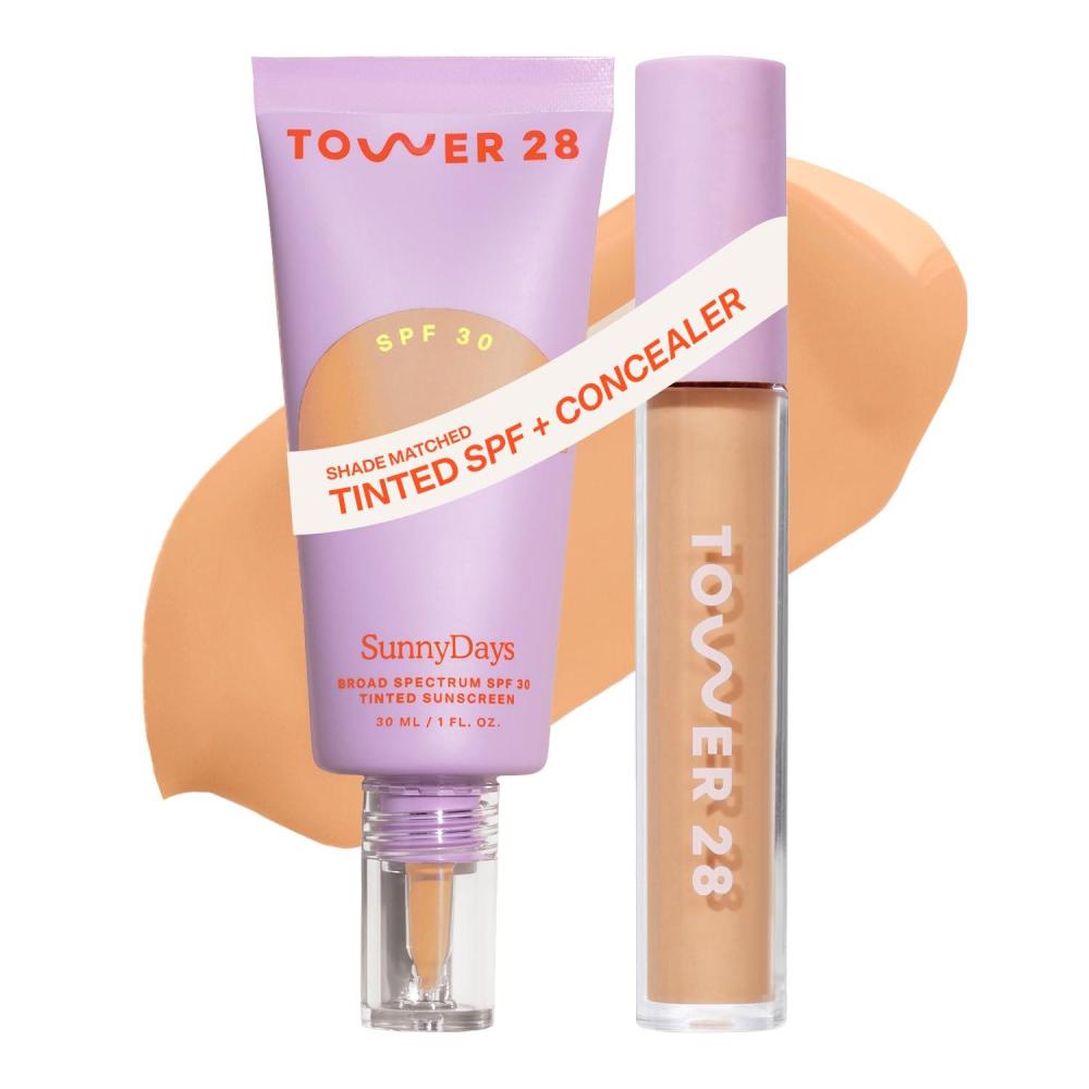 imageTower 28 Swipe Serum Concealer in 100  SunnyDays SPF 30 Tinted Moisturizer in 38  Hydrating MediumFull Coverage Concealer  2in1 Buildable Coverage Foundation  Mineral Sunscreen 2 Count