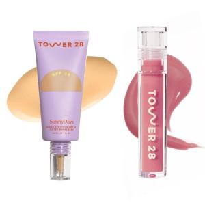 Tower 28 Beauty SunnyDays SPF 30 Tinted Sunscreen Shade 20, 1 FL OZ & Tower 28 ShineOn Milky Lip Jelly, PISTACHIO