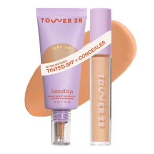 Tower 28 Swipe Serum Concealer in 7.0 + SunnyDays SPF 30 Tinted Moisturizer in 25- Hydrating Medium-Full Coverage Concealer + 2-in-1 Buildable Coverage Foundation + Mineral Sunscreen (2 Count)