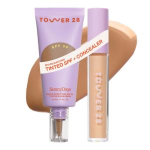 Tower 28 Swipe Serum Concealer in 7.0 + SunnyDays SPF 30 Tinted Moisturizer in 35 – Hydrating Medium-Full Coverage Concealer + 2-in-1 Buildable Coverage Foundation + Mineral Sunscreen (2 Count)