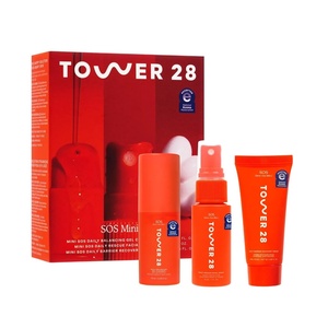 Tower 28 SOS Skincare Minis Travel Kit – Mini SOS Facial Spray, Barrier Recovery Face Cream, + Gel Cleanser – Facial Skin Care Products for Sensitive Skin – TSA Approved Travel + Gift Set (3 Count)