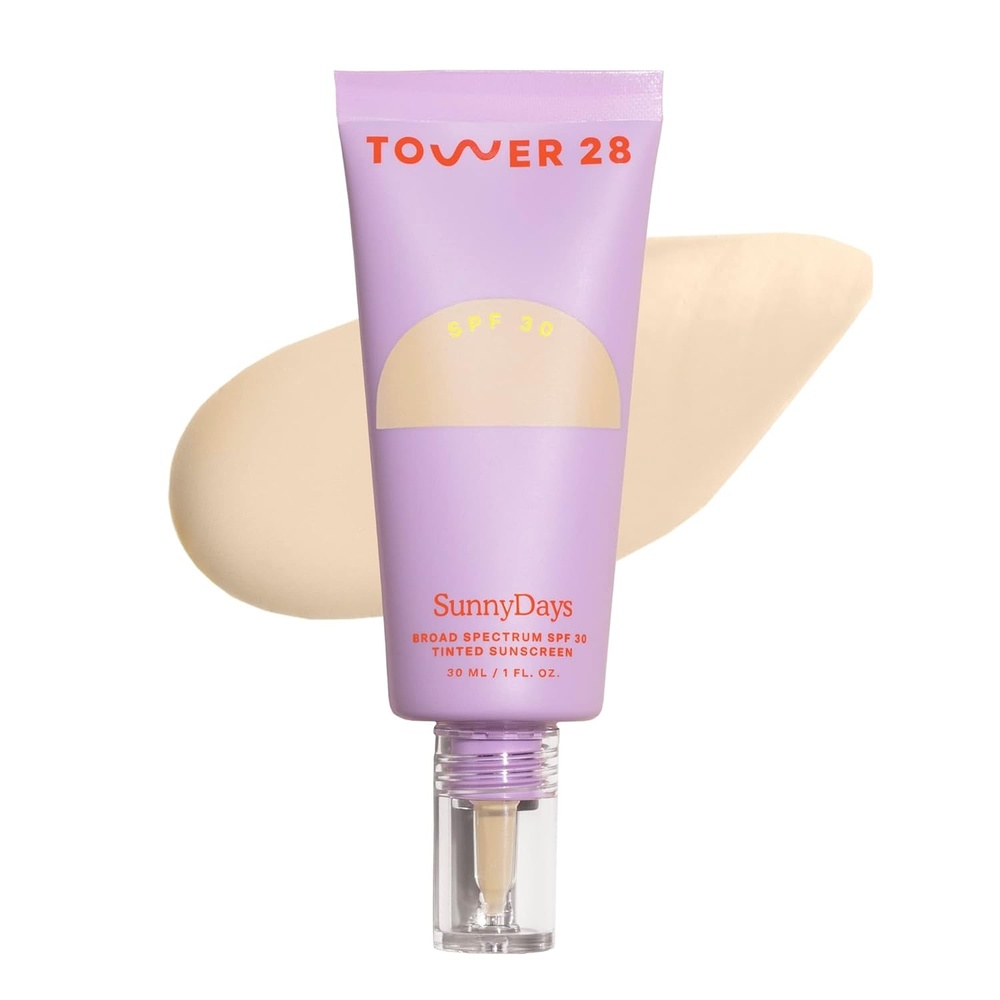 image:imageTower 28 SunnyDays SPF 30 Tinted Moisturizer 2in1 Buildable Coverage Foundation Mineral Sunscreen for Face Zinc Oxide Aloe amp Prickly Pear for Sensitive Skin 18 LightPeach 1 oz10 LARCHMONT
